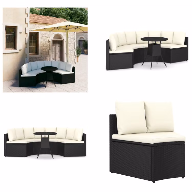 vidaXL Set di divani da giardino 5 pezzi con cuscini in poly rattan nero - Set salotto da giardino - Set salotto da giardino - Mobili da giardino - Set mobili da giardino