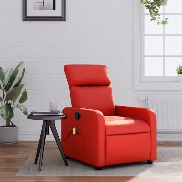 Poltrona Relax Reclinabile vidaXL in Similpelle Rossa con Braccioli e Regolazione Manuale, L: 89,5 cm, P: 66,0 cm, H: 95,5 cm