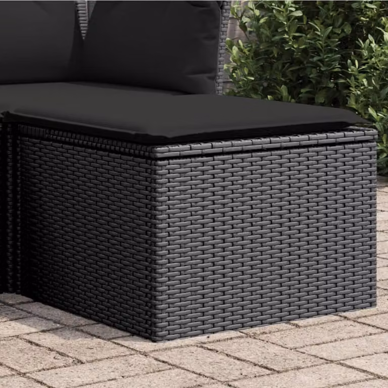 Sgabello da giardino moderno vidaXL in polyrattan nero con cuscino L/P/H: 55 x 55 x 37 cm
