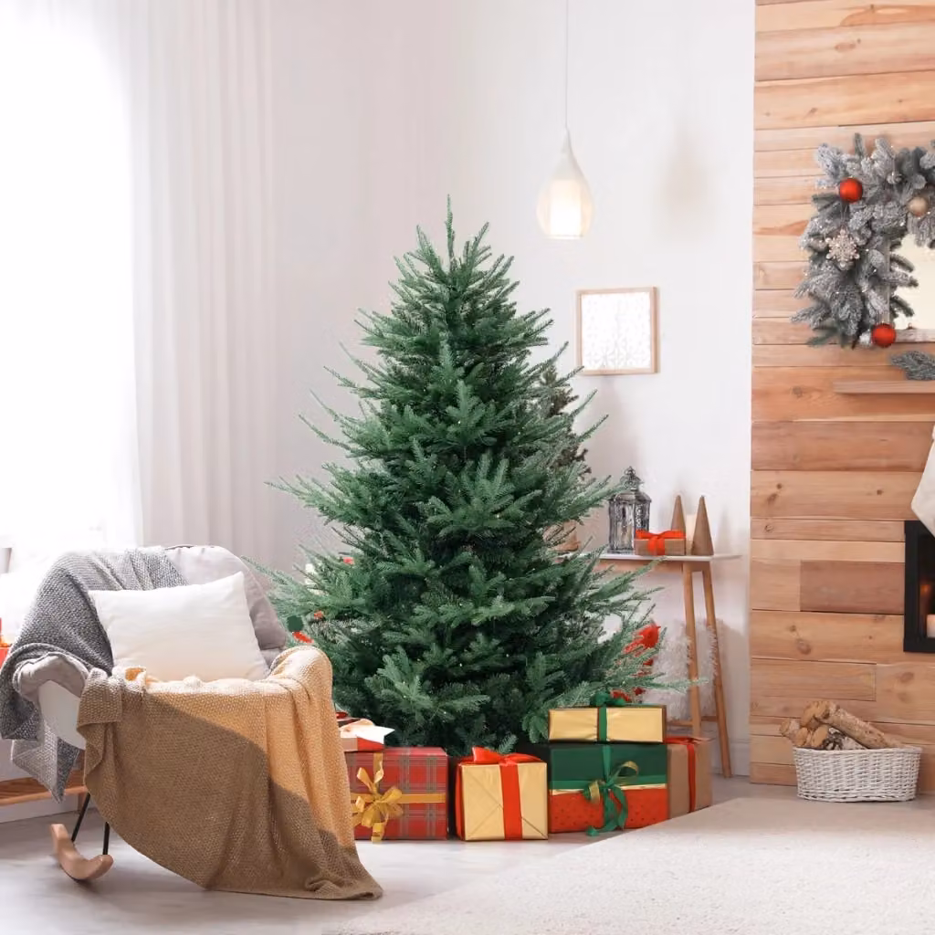 Albero di Natale artificiale verde in PE e PVC con 442 punte di rami e 160 luci LED bianche calde, Altezza: 135 cm – 2