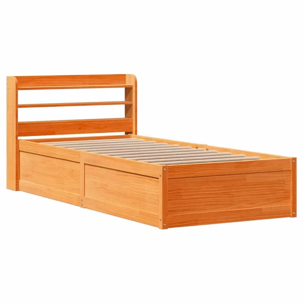 Letto con testiera in legno massello di pino stile rustico marrone cera vidaXL L: 200 cm, P: 100 cm – 2