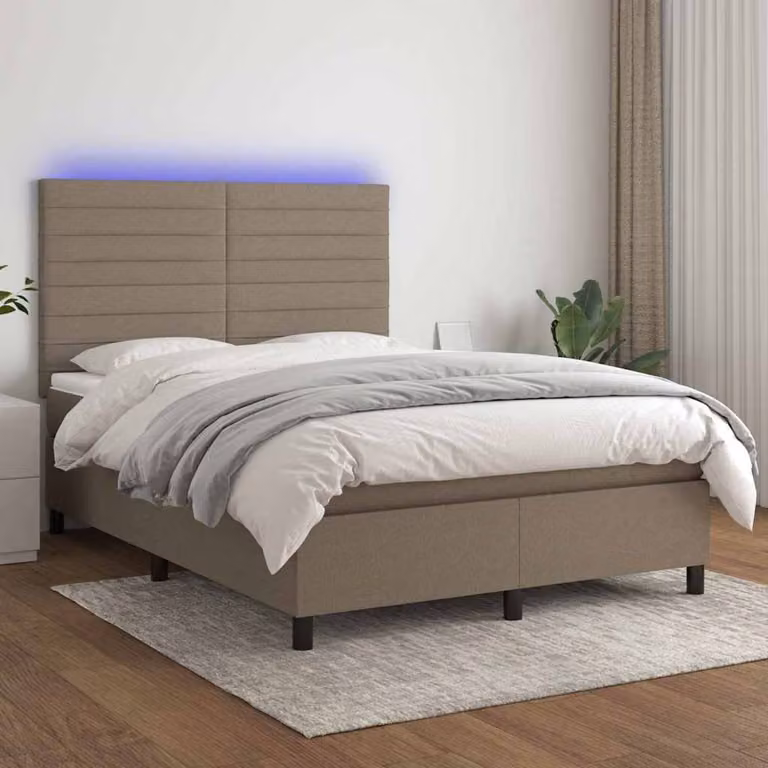 Letto Ibrido vidaXL con Materasso, Illuminazione LED e Porta USB, Tessuto Beige, L/P/H: 144 x 200 x 128 cm