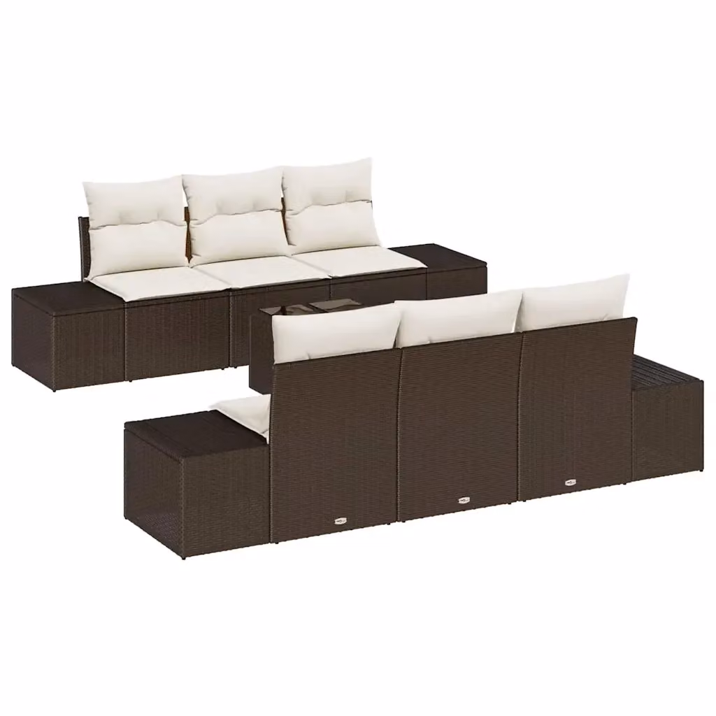 Set Divano da Giardino vidaXL 7 Pezzi Marrone con Cuscini in Polyrattan e Acciaio Verniciato a Polvere – 2