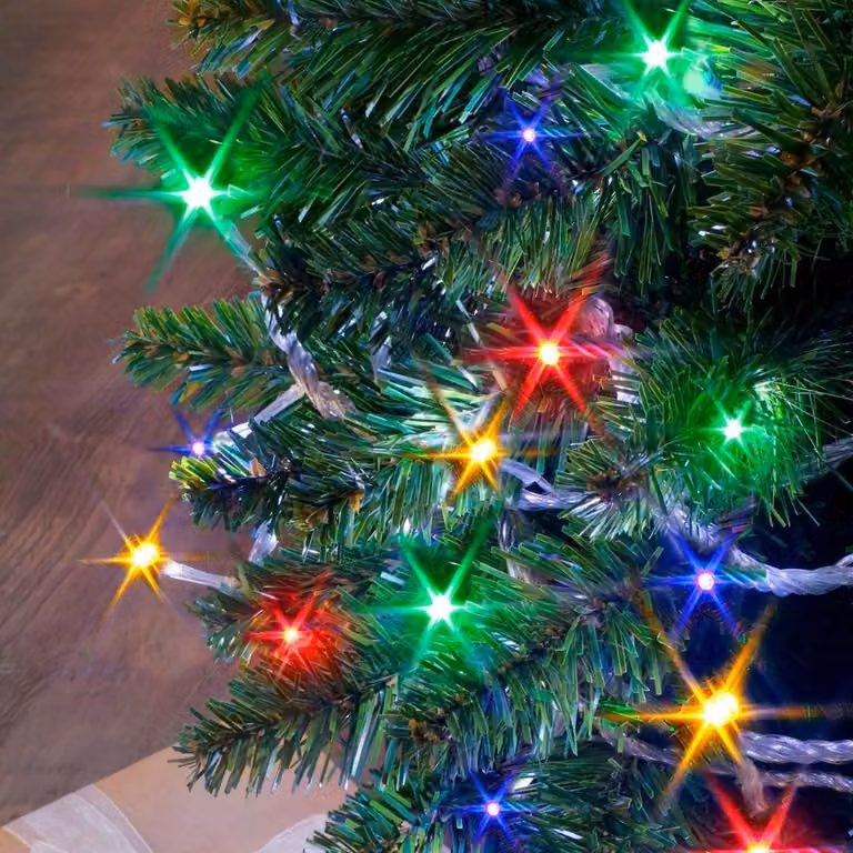 Catena luminosa da 6 metri, con 48 LED multicolore, alimentazione a batteria, timer integrato, grado di protezione IP20