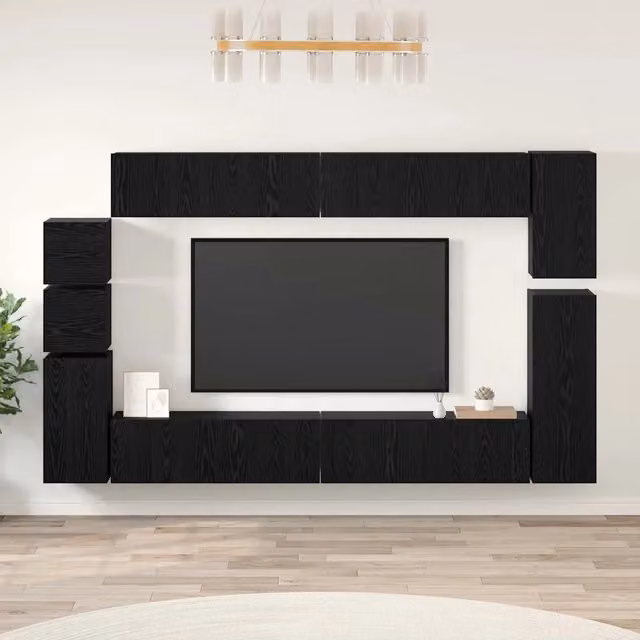 Set mobile TV moderno vidaXL in 9 pezzi nero opaco in legno ingegnerizzato MDF – 1