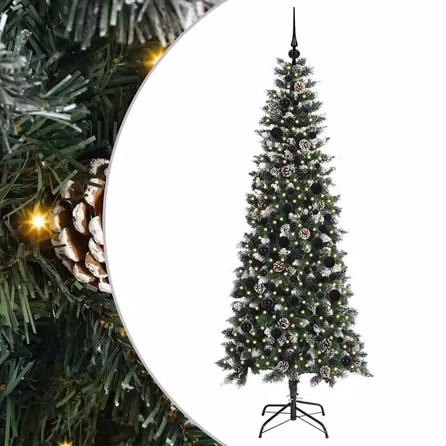 Albero di Natale artificiale moderno verde con 300 LED luce bianca calda, Altezza: 210 cm