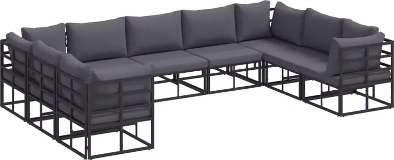 Set Divano da Giardino con cuscino 9 pcs Nero Alluminio