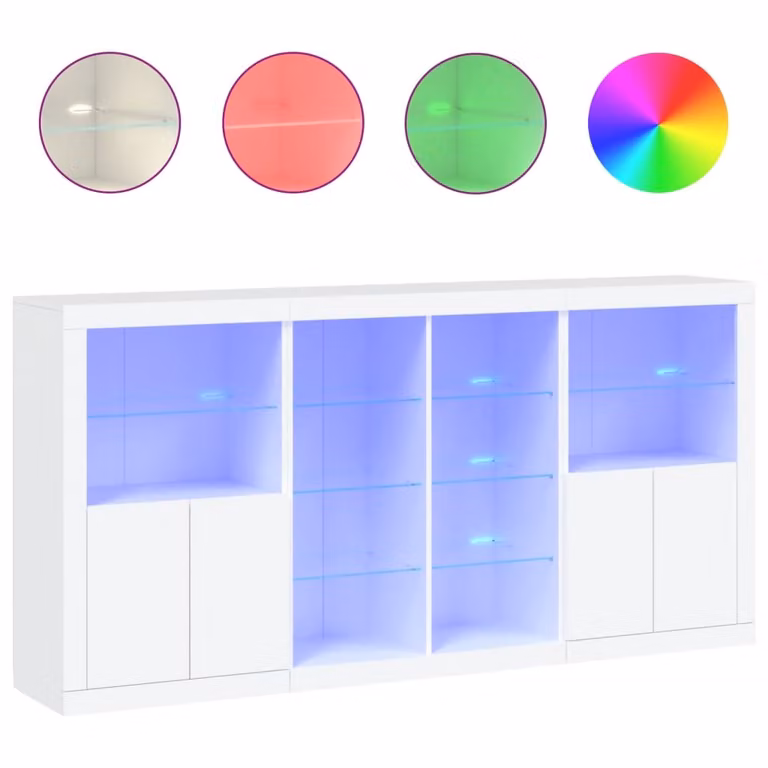 Credenza con Luci LED Bianca 202x37x100 cm