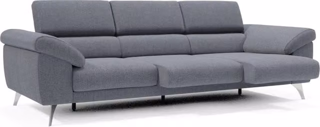 Divano Donatello Divani.Store con 3 sedute allungabili, braccioli contenitore e poggiatesta reclinabili in tessuto smacchiabile blu grafite, L: 265 cm