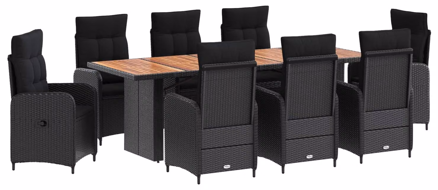 Set da tavolo da esterno, 9 pezzi, in rattan sintetico nero