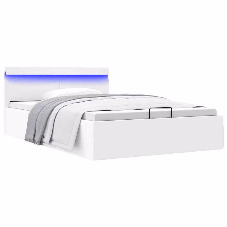 vidaXL Giroletto Contenitore Idraulico con LED e Porta USB in Similpelle Bianco 140x200 cm