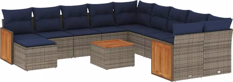 Set Divani da Giardino 12 pz con Cuscini Grigio in Polyrattan