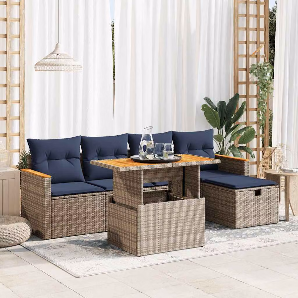 Maison Exclusive - Set Divano da Giardino 6pz con Cuscini Grigio Polyrattan Acacia