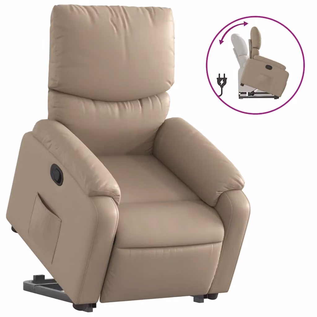 Poltrona Alzapersona Reclinabile vidaXL in Similpelle Beige con Assistenza Elettrica per Anziani – 2