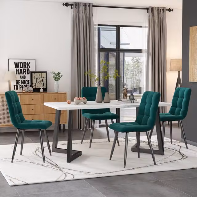 Tavolo da pranzo rettangolare moderno in MDF laminato e metallo con design astratto bianco e nero L: 117 cm, P: 68 cm, H: 75 cm