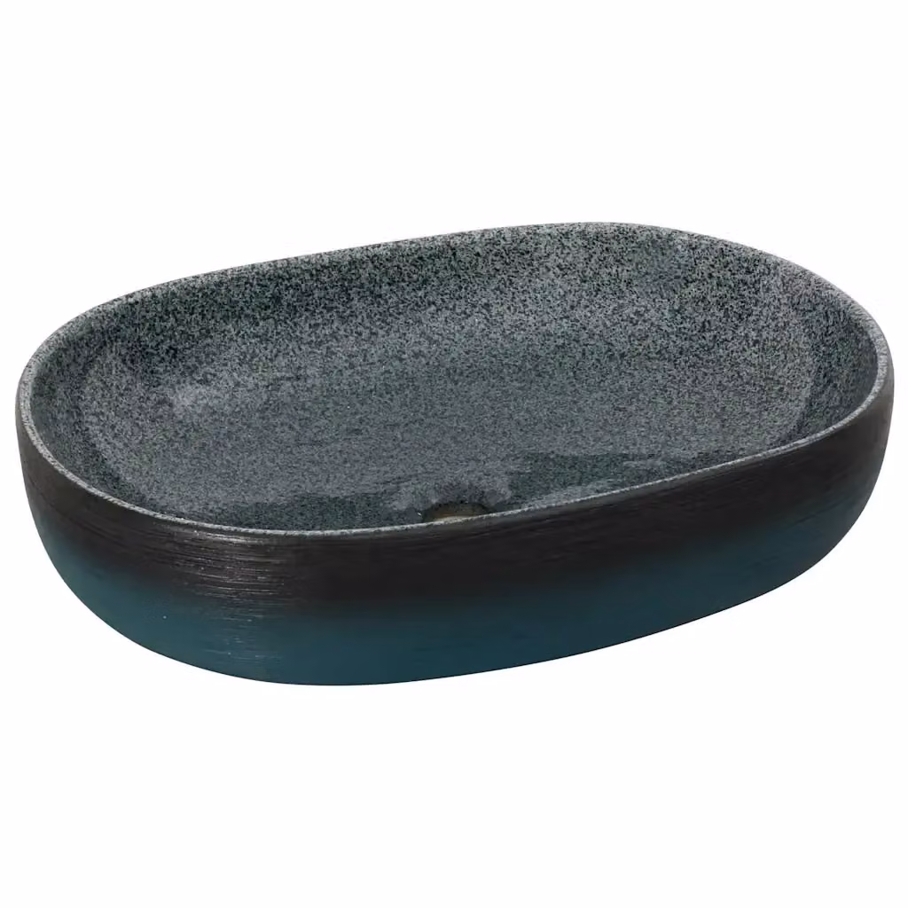 Lavabo da appoggio ovale turchese vidaXL L: 59 cm, P: 40 cm, H: 14 cm – 2