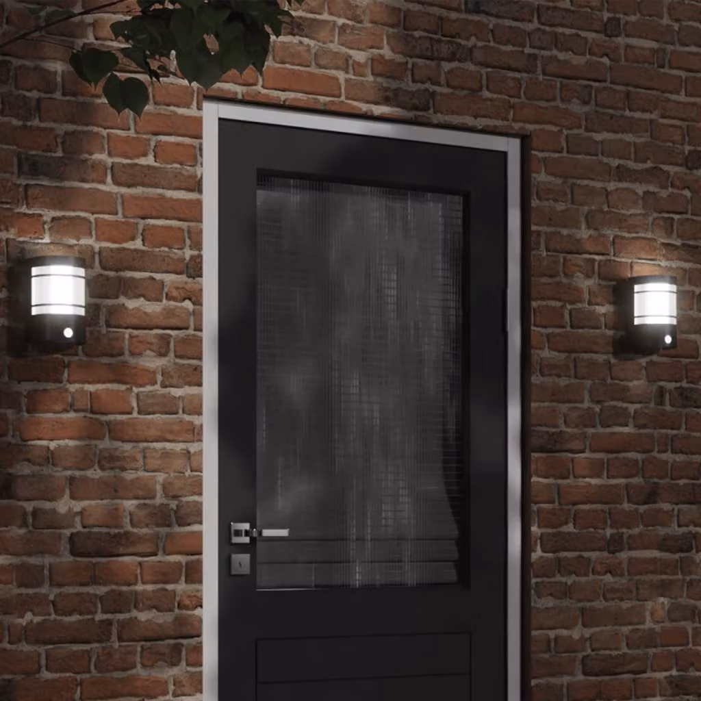 Set di 2 applique da esterno vidaXL in acciaio inox e vetro nero con sensore di movimento e protezione IP44