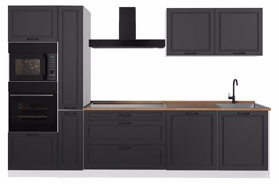 Cucina componibile Vicco R-Line Antracite country/Bianco 310 cm senza piano di lavoro, Model 67961