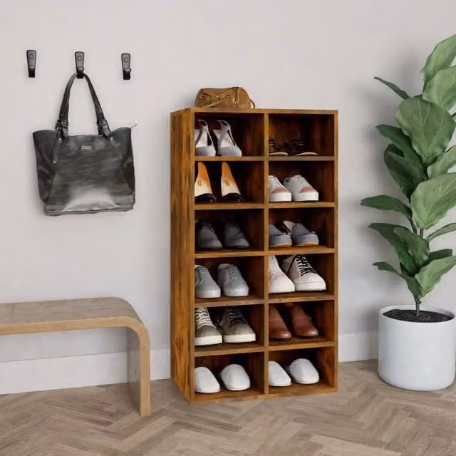 Scarpiera-Scaffale per scarpe Rovere Fumo 54x34x100,5 cm in Legno Multistrato
