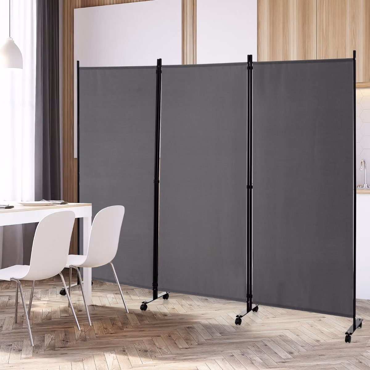 Divisorio Costway a 3 pannelli in tessuto con ruote per privacy, ideale per casa e ufficio, Grigio