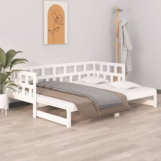 Dormeuse estraibile bianca in legno massello di pino vidaXL L/P/H: 200 x 160 x 69 cm