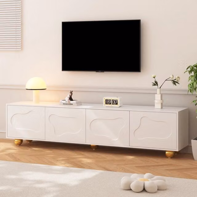 Mobile porta TV OKWISH bianco con 4 ante a forma di nuvola per soggiorno L/P/H: 180 x 40 x 45 cm