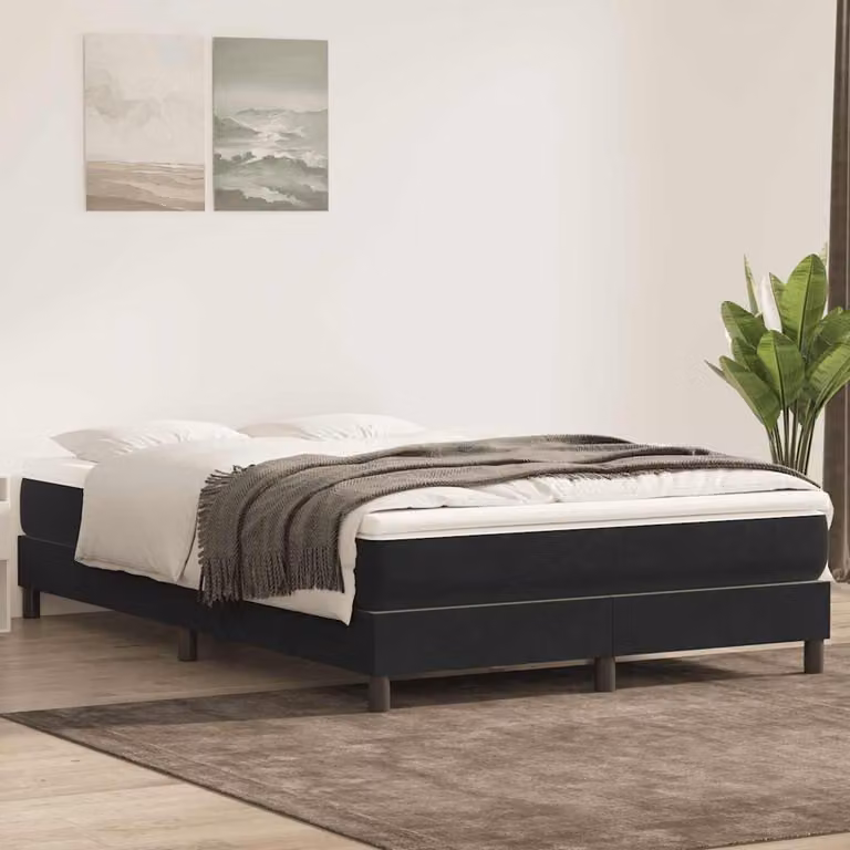 vidaXL Giroletto a Molle con Materasso in Velluto Nero L: 160 cm, P: 213 cm