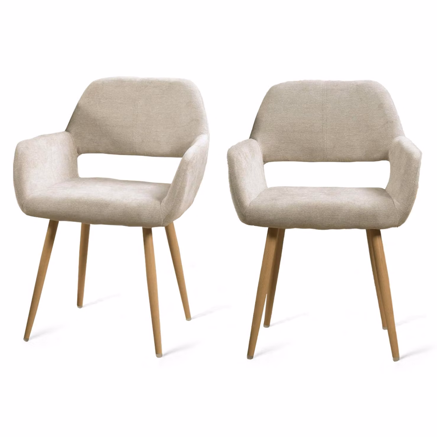Meubles Cosy Set da 2 sedie da pranzo scandinave con braccioli in tessuto beige – CROMWELL