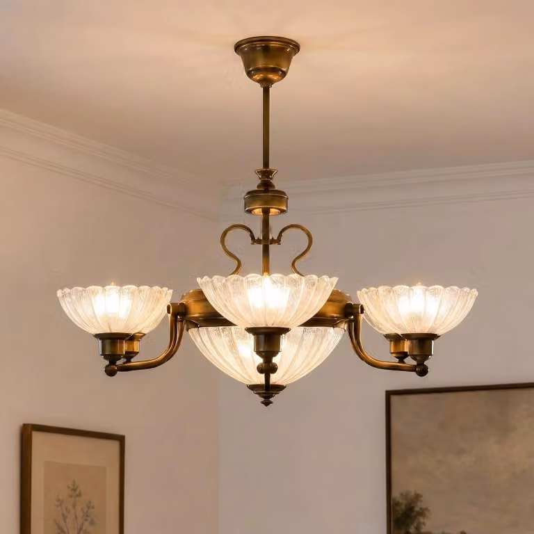Lampadario a soffitto Carmen Jupiter, dimmerabile, Bronzo / Ottone antico, Soggiorno / Sala da pranzo, Metallo, Antico, Lampadario
