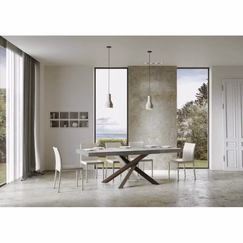 Tavolo allungabile Volantis Premium ITAMOBY con telaio a X e finitura Cemento Multicolore L: 130/390 cm, P: 90 cm – 2