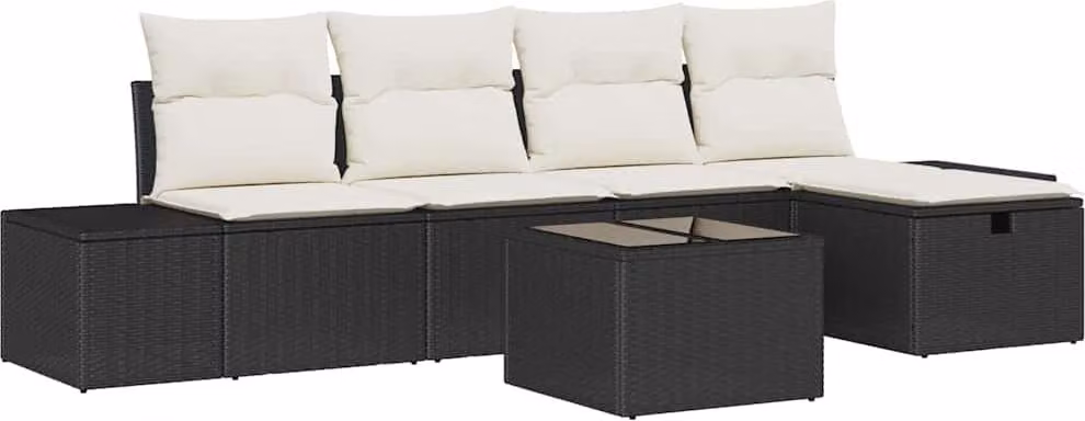 Set Divano da Giardino con cuscino 6 pcs Nero polyrattan