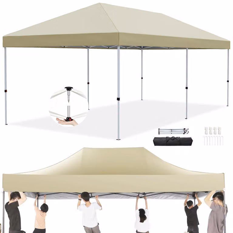 Gazebo da esterno 3x6 metri, impermeabile, con protezione UV 50+, regolabile in altezza, color beige