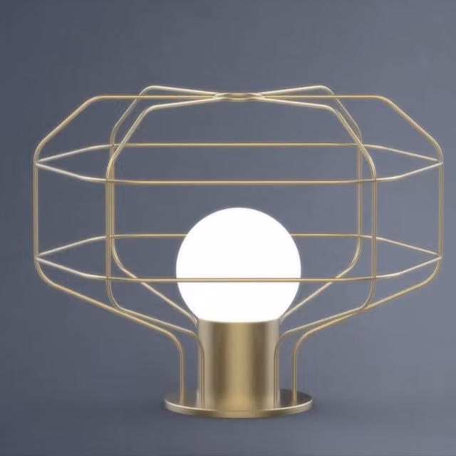 Lampada da tavolo Wire MILOOX in metallo giallo oro con attacco E27 e funzione dimmable