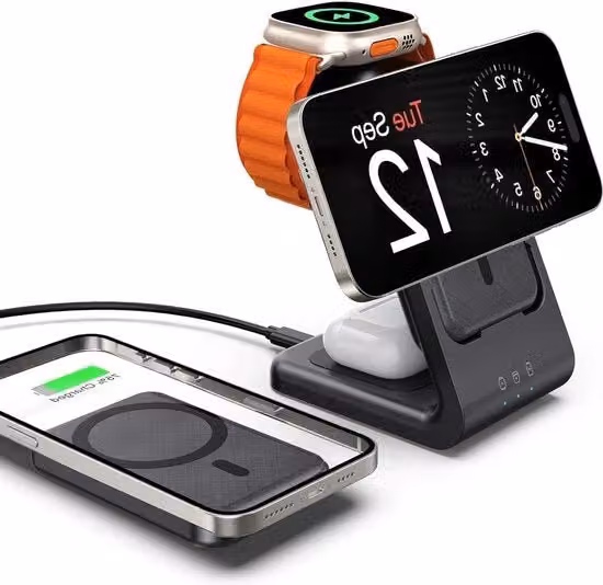 Power Bank 5000mAh Caricatore Portatile Wireless per iPhone, iWatch e AirPods, Colore Nero