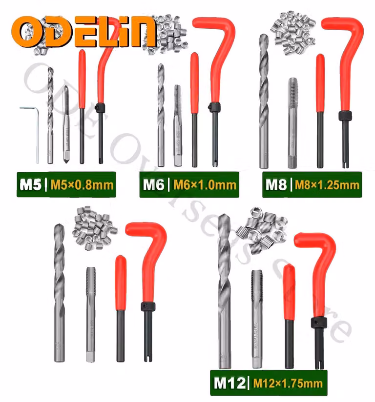 Kit di riparazione filetti, 131 pezzi, realizzato in metallo ad alta resistenza, compatibile con filetti da M5 a M12, include inserti filettati in HSS e punte da trapano, custodia di stoccaggio compatta