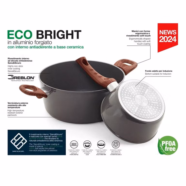 Set di 6 Casseruole in Alluminio Forgiato Eco-bright con Rivestimento in Ceramica Safe&sure Grigio