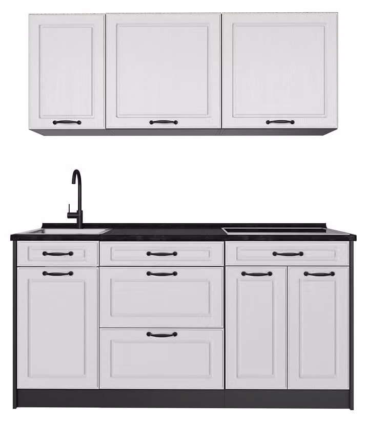 Cucina monoblocco Vicco R-Line Bianco country/Antracite 160 cm senza piano di lavoro, Model 67689