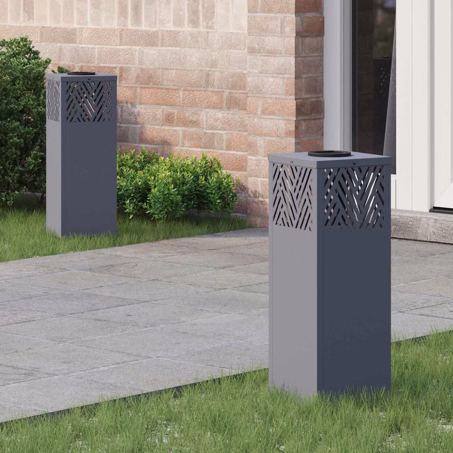 Set di 2 faretti LED solari vidaXL per sentieri e giardino, luce bianco caldo, L/P/H: 18 x 18 x 50 cm
