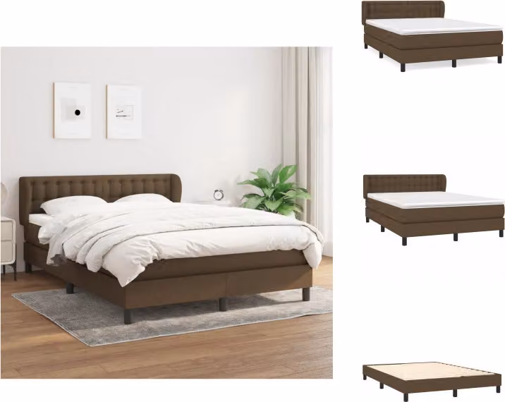 vidaXL Letto a molle con materasso in tessuto marrone scuro 140x200 cm - Letti e strutture letto