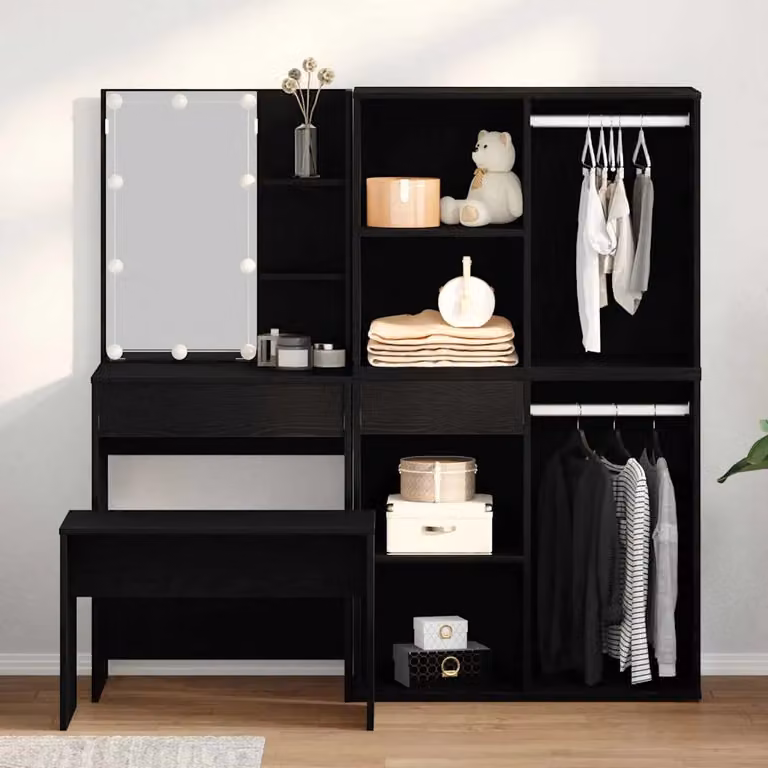 Set da trucco vidaXL Hollywood LED con cassetto e 4 pezzi, colore Nero