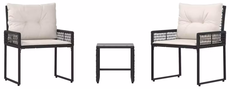Set di Mobili da Esterno con cuscino 3 pcs Nero e Bianco