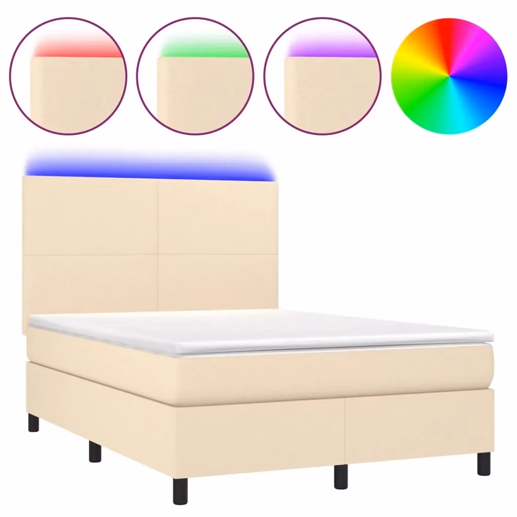 Letto Ibrido con Materasso vidaXL in Tessuto Beige e Bianco con Illuminazione LED e Porta USB, L/P/H: 140 x 200 x 128 cm – 2