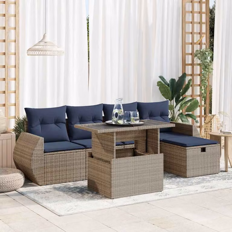 Maison Exclusive - Set Divano Giardino 6 pz con Cuscini Grigio Polyrattan Acacia