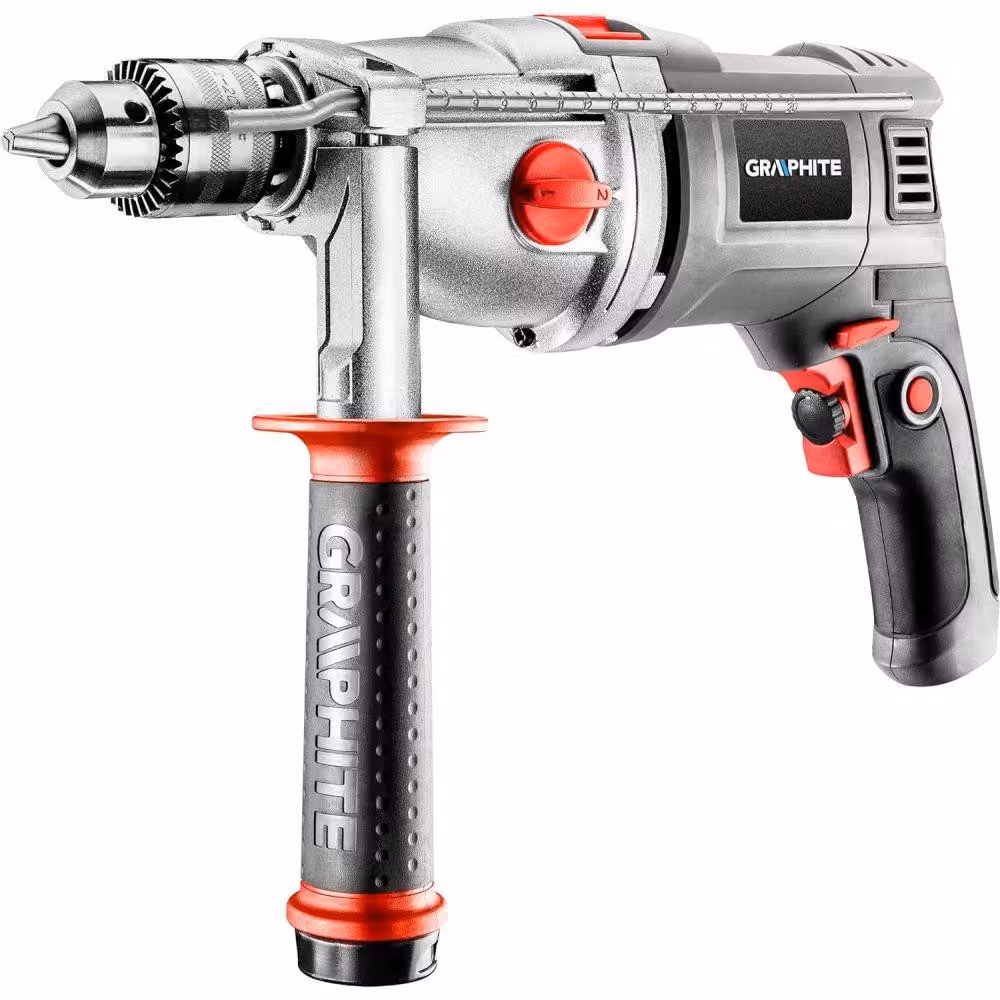 GRAPHITE Trapano a percussione a due velocità 1050W, impugnatura a chiave da 13 mm, velocità I: 1100, II: 3000 giri/min, valigetta di trasporto