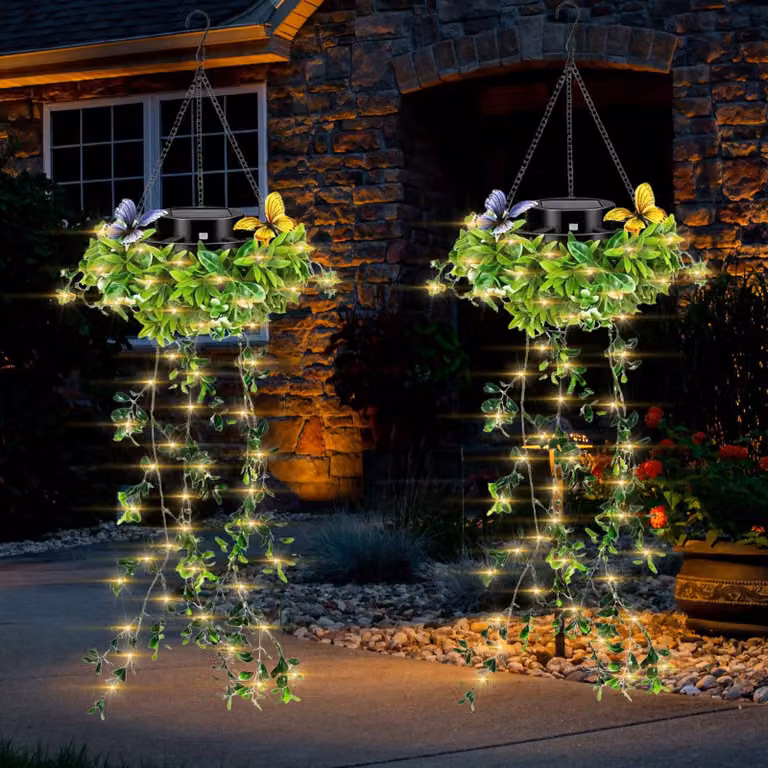 Catena luminosa solare con piante artificiali, confezione da 2 pezzi, grado di protezione IP65, per uso esterno