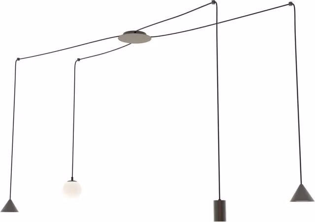 Lampada a sospensione moderna decentrata Shamash Luceart-Classic con 4 luci in metallo e vetro, colore nero