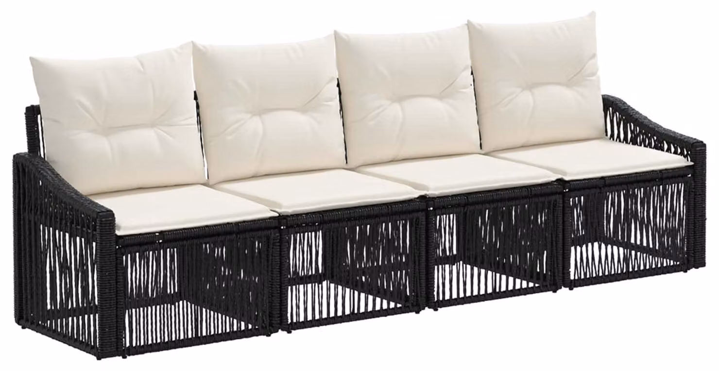 Set di divani da giardino, 4 pezzi, colore nero, in rattan sintetico