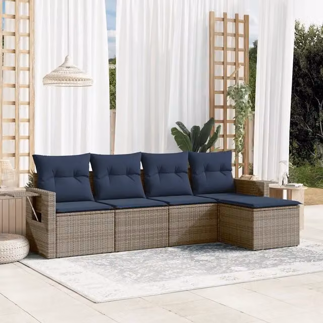 Set Divani da Giardino 5 pz con Cuscini Grigio in Polyrattan 3220090
