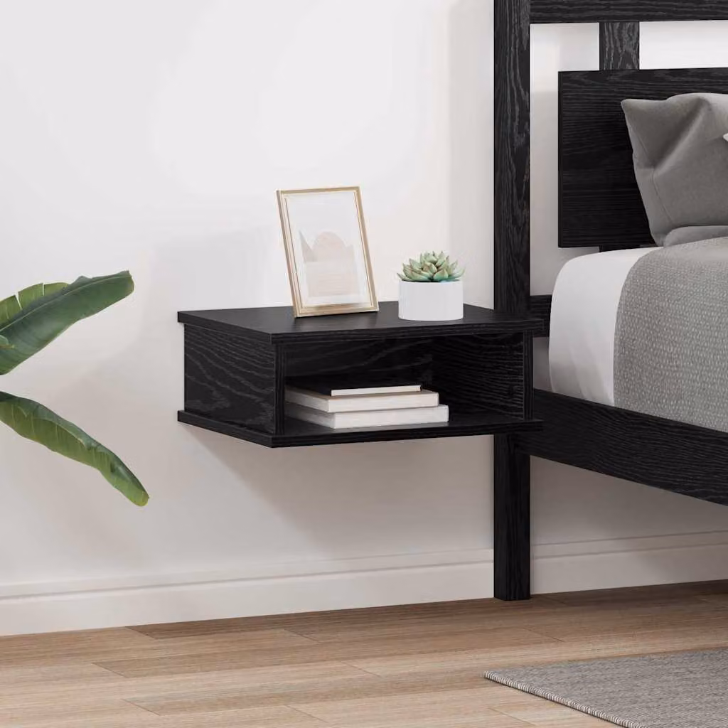 Set di 2 comodini sospesi vidaXL in legno ingegnerizzato Rovere Nero, L 40 cm x P 31 cm x H 15 cm