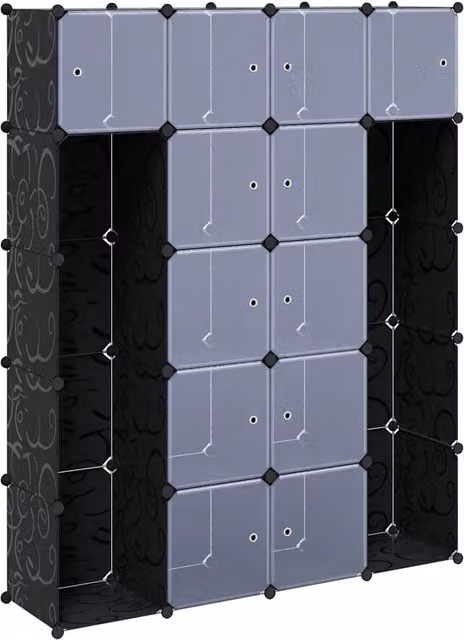 Armadio modulare 14 scomparti portaoggetti bambini soggiorno 37 x 146 x 180 cm in plastica nera 02_0046221